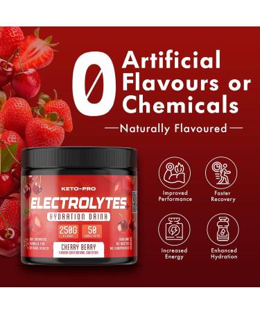 Keto-Pro Keto Electrolytes 250g | Electrolyte Powder Supporting Your Keto Fasting Health & Fitness Goals | Cherry Berry Flavour - Buy Online on GoSupps.com