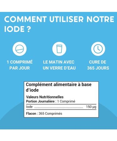 IODINE 150 MCG | 365 Small Tablets | Thyroid Iodine | Made in France | Potassium Iodide | Food Supplement | No Additives - Buy Online on GoSupps.com