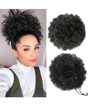 Afro Puff Drawstring Ponytail Kinky Curly Bun  Premium Synthetic Hair Short Extensions  Updo Hairpieces for Black Women Girls (1B Natural Black) Natural Black 1B