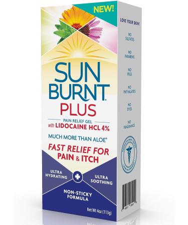 Sunburnt Plus After-Sun Gel 4oz with Lidocaine - Soothes and Relieves Sunburn - Buy Online on GoSupps.com