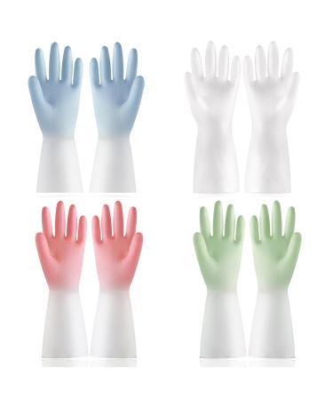 4 Pairs Reusable Dishwashing Gloves Waterproof Long Rubber Gloves Cleaning Gloves Household Non-Slip Kitchen Gloves Dish Gloves Dish Washing Gloves for Kitchen Bathroom Gardening