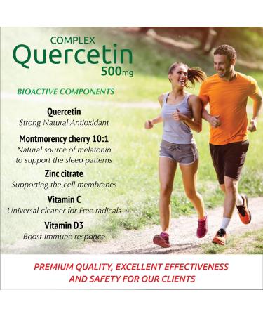 Antioxidant Quercetin Complex with Vitamin D3, C, Zinc & Montmorency Cherry - 500mg Immune Support - 60 Vegan Capsules - Buy Online on GoSupps.com
