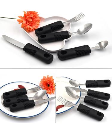 LMSHOWOWO Large Easy Grip Cutlery Set 4PCS - Black Disability Aids - Ideal Dining Aid for Disabled & Elderly - Buy Online on GoSupps.com