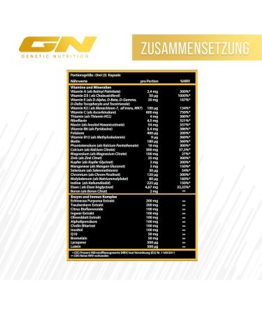  GIGAS NUTRITION GN Laboratories Vitamins Sport Complex 90 multivitamin capsules contains numerous vitamins and minerals high-dose vitamin capsules Made in Germany - Buy Online on GoSupps.com