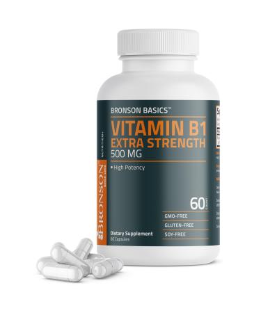 Bronson Vitamin B1 Extra Strength 500 MG High Potency Non-GMO, 60 Capsules Unflavored 60 Count (Pack of 1)