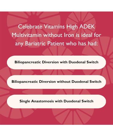 Celebrate Vitamins Multi ADEK Chewables Iron Free - Daily Bariatric Multivitamin High Level of Vitamins A D E K & B12 for Duodenal Switch Surgery Patients - Berry Sorbert (60 Tablets) 60 Count (Pack of 1) - Buy Online on GoSupps.com