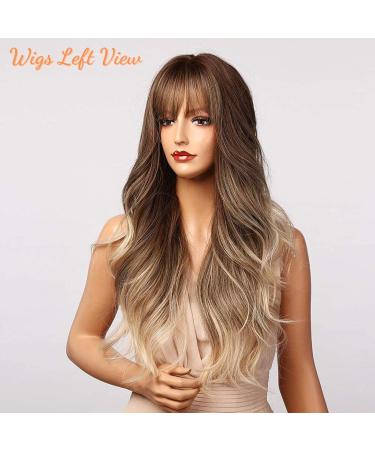 Honybia Ombre Brown Wig with Bangs | Light Brown Wigs for Women | Synthetic Heat-Resistant Wavy Hair for Cosplay & Parties - Buy Online on GoSupps.com