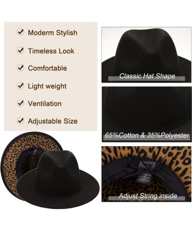 UTOWO Two-Tone Felt Fedora Panama Hat for Women Men - Wide Brim Black & Leopard Patchwork Jazz Cap - 7 1/4 Size - Buy Online on GoSupps.com