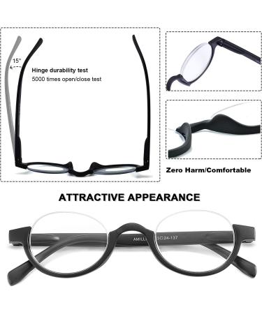 AMILLET Half Moon Reading Glasses - Lightweight Retro Round Frame Readers with Spring Hinge, Matte Black +1.25 - Buy Online on GoSupps.com