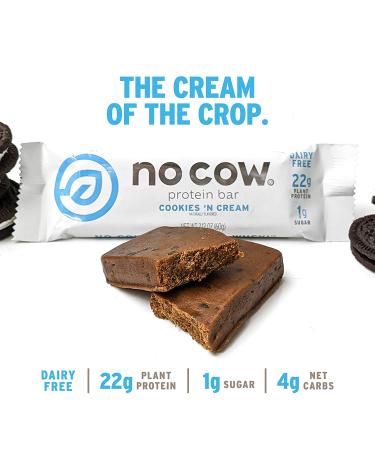 No Cow Protein Bar - Cookies N Cream Flavor, 2.12 oz (60g) | Dairy-Free, High Protein Snack - Buy Online on GoSupps.com