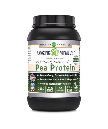 Amazing Formulas 100% Pure & Unflavored Pea Protein Dietary Supplement - 2 lbs (Non-GMO) - Supports Energy Production and Muscle Growth - Promotes Heart and Kidney Function 2 Pound (Pack of 1)