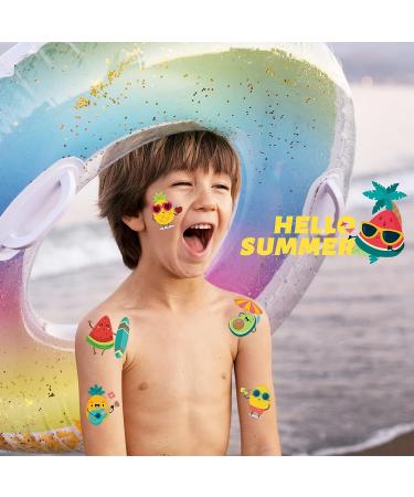 240 Pcs Summer Fruit Temporary Tattoos for Kids | Waterproof Bulk Stickers | Hawaiian Themed Toys | Perfect for Summer Party and Goody Bags | 60 Designs Pineapple Watermelon Coconut - Buy Online on GoSupps.com