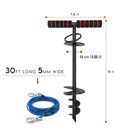 Sliridog 9.2m Dog Cable & Stake | Heavy-Duty Anchor for Large Dogs up to 86kg | Ideal for Courtyards Camping & Beach | Premium Outdoor Dog Pile (30ft Black) - Buy Online on GoSupps.com