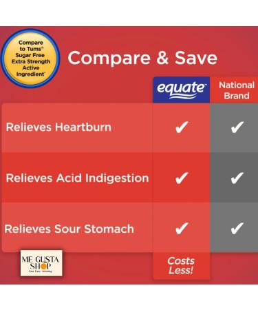 Equate Extra Strength Sugar-Free Antacid Chewable Tablets Orange Cream 750 mg 90 Count + Me Gusta Sticker - Buy Online on GoSupps.com