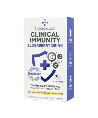 LifeSeasons Clinical Immunity Elderberry Drink Mix Berry-Lemon 39000 mg 5 Packets 3.14 g Each