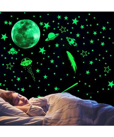 Glow in The Dark Stars Rocket and Planets Wall Stickers Glow Stars Decals Glow Stars Wall Stickers Ceiling Stars Space Wall Stickers for Wall Decoration Nursery Bedroom Living Room D cor(Green) 432pcs-blue