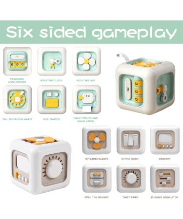 Dazztime Busy Activity Cube for Toddlers | Montessori Fidget Toys | 2 Motor Cubes with Switches Fan Mirror & Learning Drawers | Ideal for Babies & Kids 1-4 Years | Gray Green - Buy Online on GoSupps.com