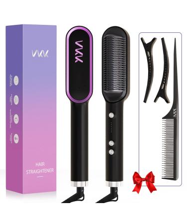 VKK Hair Straightener Brush Hair Straightener Comb with 25s Fast Heating Ceramic PTC 5 Temp Settings & Anti-Scald Straightening Brush for Women Professional Hair Tools for Styling Vkk Hair Straightener Brush Black