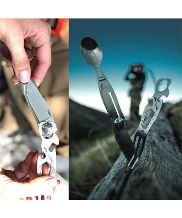 Outdoor Edge ChowPal - 7-in-1 Mealtime Multitool with Knife, Fork, Spoon, Bottle Opener, Can Opener, Wrench, Screwdriver - Stainless Steel Construction in Nylon Pouch - Buy Online on GoSupps.com