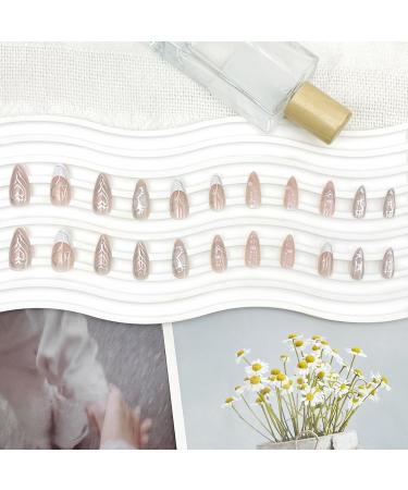 Luxury Almond Press On Nails - Glossy 3D Swirl Acrylic Nail Art for Women | A-Silver Swirl - Shop Internationally - Buy Online on GoSupps.com