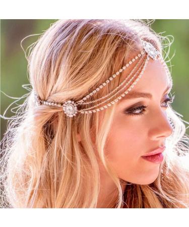 Bridal Boho Head Chain Vintage Gothic Gold Head Chain Rhinestone Layered Tassel Hair Jewellery Headband Festival Wedding Headpieces Headdress Hair Chain Jewelry Hair Accessories for Women and Girls - Buy Online on GoSupps.com