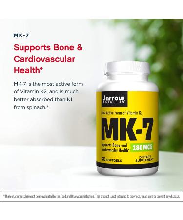 Jarrow Formulas MK-7 Vitamin K2 180 mcg - 30 Softgels | Most Active K2 Supplement - Buy Online on GoSupps.com