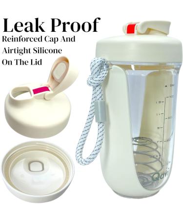 Qavi Protein Shaker Bottle With Stainless Steel Mixing Wire Ball and Rope Premium Shaker Made of Tritan Materiel BPA Free Durable Leakproof And Odourless | 590ml White - Buy Online on GoSupps.com