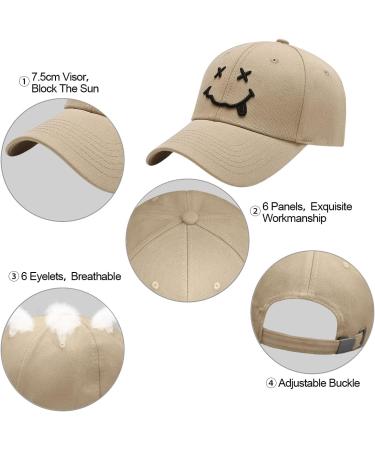 Buy BayNetin Classic Cotton Baseball Cap - Embroidered Smile Design Adjustable Sun Protection for Men - Sporty Kahaki Hat - Buy Online on GoSupps.com