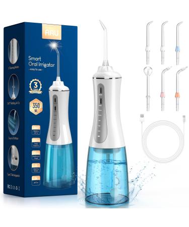 Cordless Water Dental Flosser for Teeth - Portable and Rechargeable Oral Irrigator with 350ML Tank 5 Modes 6 Replaceable Tips- IPX7 Waterproof Powerful Battery Water Dental Picks for Travel Home Use