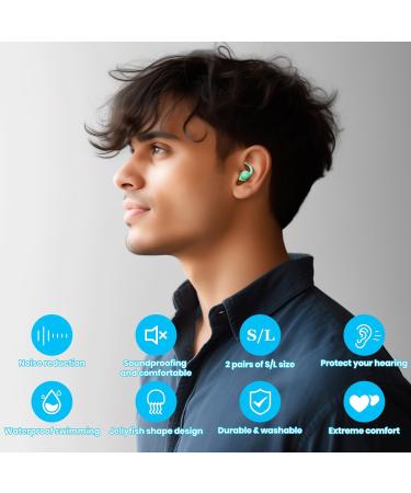 Ear Plugs for Sleeping - XSMYXSY Silicone Reusable Noise Cancelling Earplugs | 2 Pairs Sound Blocking for Sleep Flights & Studying - Light Green - Buy Online on GoSupps.com