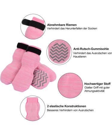 Petloft Anti-Slip Dog Socks - 4 Pack Indoor Slide-Resistant Socks with Adjustable Fastening Tape for Small & Medium Dogs Cats and Puppies (XL Pink Paw) - Buy Online on GoSupps.com