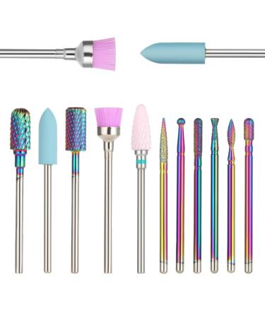 11 Pcs Nail Drill Bits 3/32 Inch Drill Bit Set Nails for Acrylic Professional Diamond Carbide Drill Bits for Nails Cuticle Nail Gel Polish Remover Tool for Nail Drill Efile Manicure Pedicure