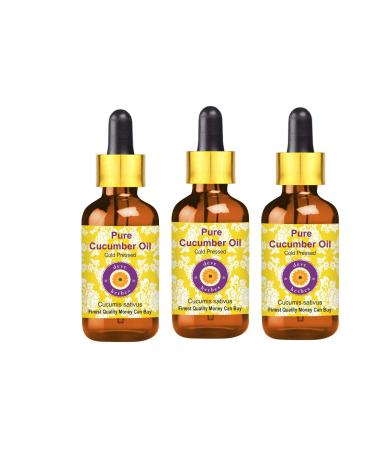 DEVE HARBES Pure Cucumber Oil (Cucumis Sativus) with glass dripper natural therapeutic quality cold -pressed (Pack of Three) 100ml x 3 (10 oz) 100 ml (3 -pack)