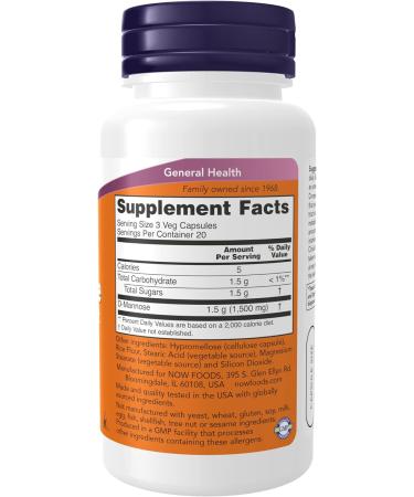 NOW D-Mannose 500mg | Non-GMO Project Verified | Healthy Urinary Tract Support | 60 Veg Capsules - Buy Online on GoSupps.com