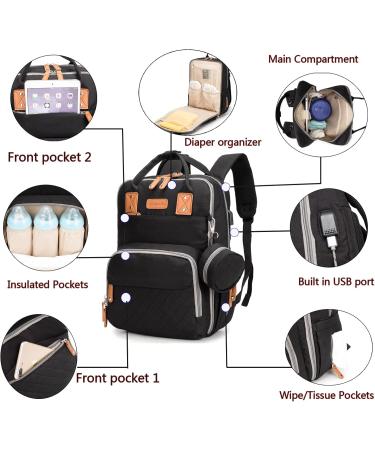 Coramy Multifunctional Mom Backpack - Waterproof Large Capacity Diaper Bag with USB Connection Diaper Pad & Stroller Belts - LD46 Black - Buy Online on GoSupps.com