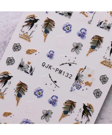 JMEOWIO 10 Sheets Glitter Spring Flower Nail Art Stickers Decals Self-Adhesive Colorful Summer Floral Nail Supplies Nail Art Design Decoration Accessories - Buy Online on GoSupps.com