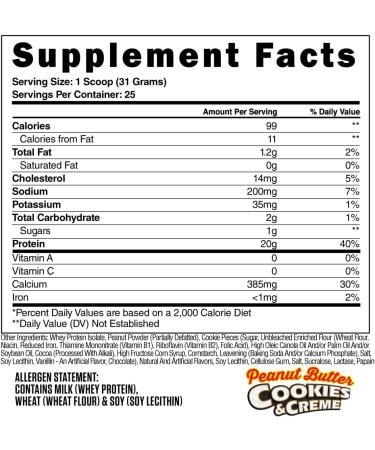 Steel Supplements Whey-ISO Peanut Butter Cookies & Creme - Premium Whey Protein Isolate (25 Servings 1.71lbs) | BCAA Essential Amino Acids Low Carb Easy Digestion - Buy Online on GoSupps.com