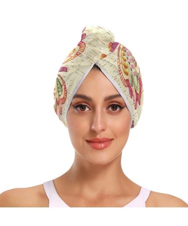 Boho Butterfly2 Hair Towel 2 Pack Super Absorbent Hair Drying Towel Quick Dry Hair Turbans Head Towel with Button Twisty Wrap for Women Girls