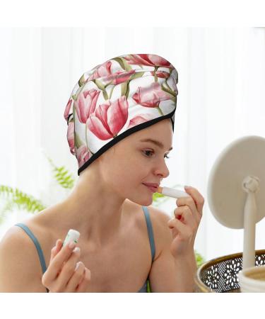 Hand Painted Watercolor Tulip Microfiber Hair Towel | Super Absorbent Quick Dry Hair Wrap for Women - Perfect for Long Curly & Thick Hair - Buy Online on GoSupps.com