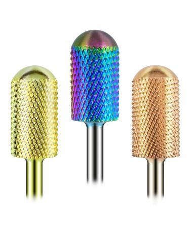 Depvko 3Pcs Safety Nail Drill Bits Set Premium 3/32 inch Large Barrel Carbide Nail Drill Bits Smooth Round Top Remove Gel Drill Bits for Acrylic Nails Electric Dremel Drill Machine (XF F M)
