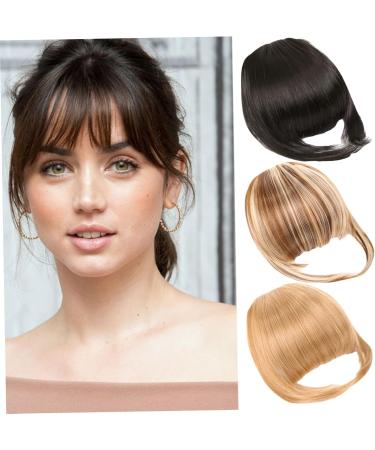 Clip in Fringe High Temperature Fiber Clip in Bangs with Temple Hair Natural Look Fake Flat Bangs Front Face Fake Fringe for Women Girl Style3 - Buy Online on GoSupps.com