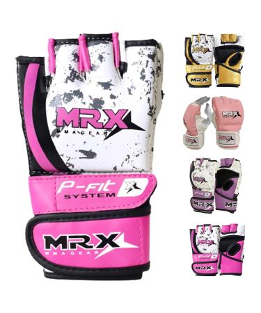 MRX MMA Gloves Boxing Gloves for Men & Women | Kickboxing Gloves with Open Palms Grappling Gloves for Punching Bag | Sparring Muay Thai MMA Glove Pink Medium