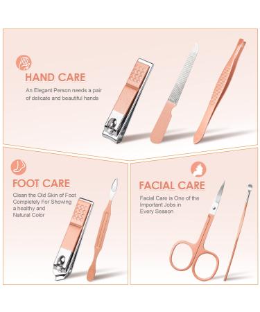 Stainless Steel Manicure Pedicure Set with Nail Clippers and Grooming Tools in Rose Gold Case - Portable Travel Kit - Buy Online on GoSupps.com