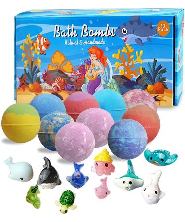 Bath Bombs for Kids with Surprise Inside-Set of 10 Toddler Bath Bombs Fizzies with Organic Natural Essential Oil  Bubble Bath for Women Girls Boys as Christmas Birthday Gifts(Age 3 Months+)