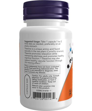 Now Foods L-Theanine Double Strength 200 mg - 60 Veg Capsules for Relaxation & Focus - Buy Online on GoSupps.com
