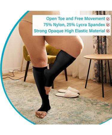 KEKING Extra Wide Calf Compression Socks 20-30 mmHg for Men & Women - Plus Size Open Toe Knee High Support Hose for Varicose Veins & Pain Relief - Black 5XL - Buy Online on GoSupps.com