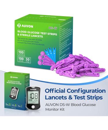 AUVON Blood Glucose Test Strips & Lancets Kit - 100 Diabetic Test Strips & 30 Gauge Lancets for Pain-Free Blood Testing - Compatible with AUVON DS-W Glucose Meter - Buy Online on GoSupps.com