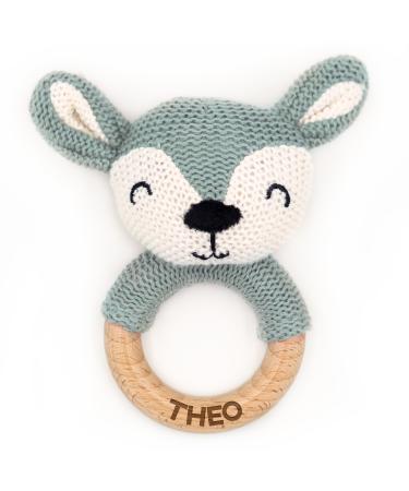 Gift joy in personalized bite ring for baby made of wood - Greifling personalized with name - cute baby bassel - nice gift for birth boy/girl - for newborns - blue