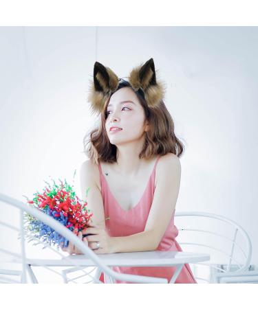 Furry Fox Wolf Cat Ears Headwear for Cosplay & Halloween Parties (Khaki Black) - Buy Online on GoSupps.com