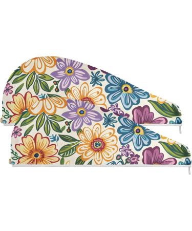 Buy Super Absorbent Colored Rainbow Flowers Hair Towel 2 Pack | Quick Drying Hair Turbans for Women & Girls - Buy Online on GoSupps.com